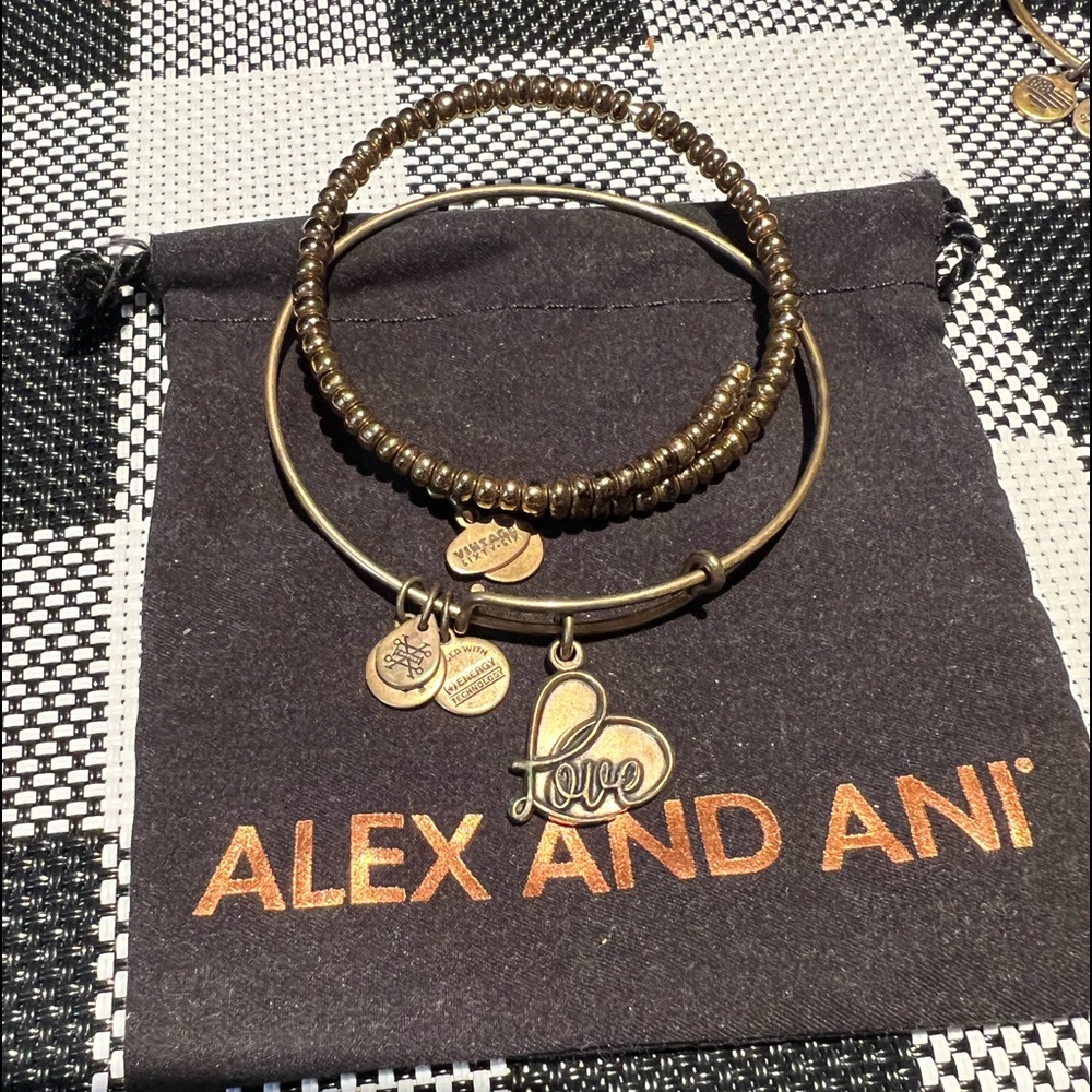 Alex and Ani LOVE Valentines Day and beaded wrap bracelet bangle adjustable